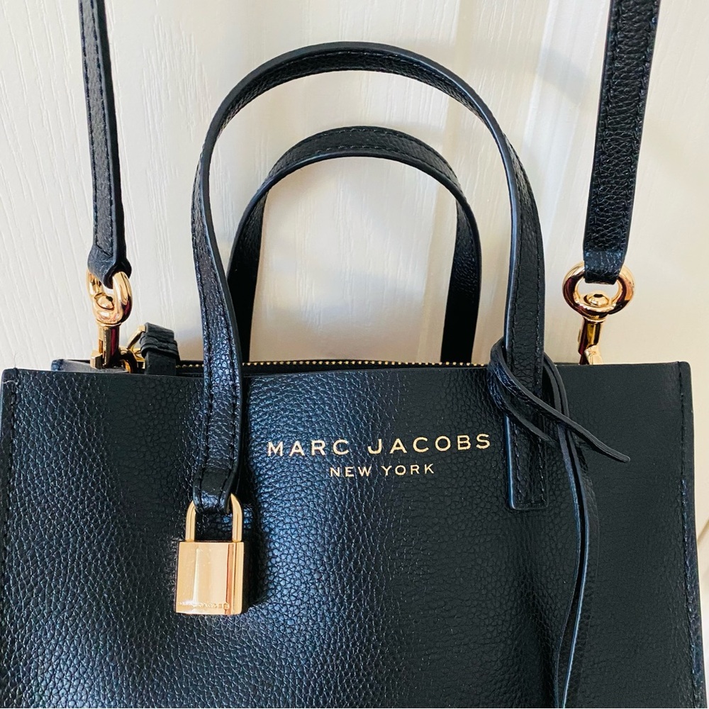 $350 Marc Jacobs Mini Grind Black Pebble Leather Tote/Crossbody Bag - Picture 6 of 16